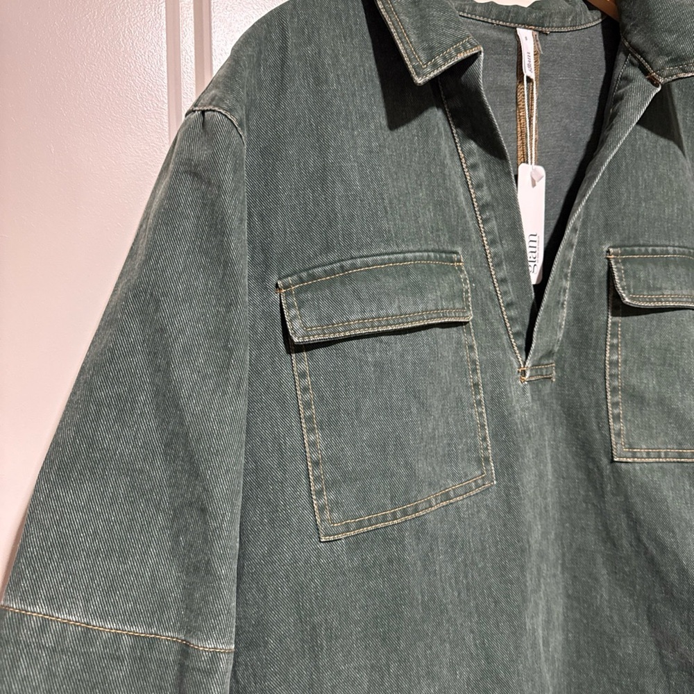 Glam Hunter Green boutique Denim Mini Dress oversized S - Picture 3 of 8